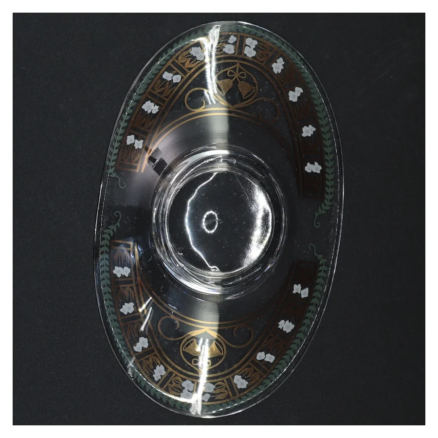 Glasfad med dekorative detaljer (str. 19 x 11,5 x 3,5 cm)