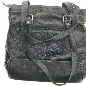 Sort læder skuldertaske fra The Monte (str. 37x34 cm)