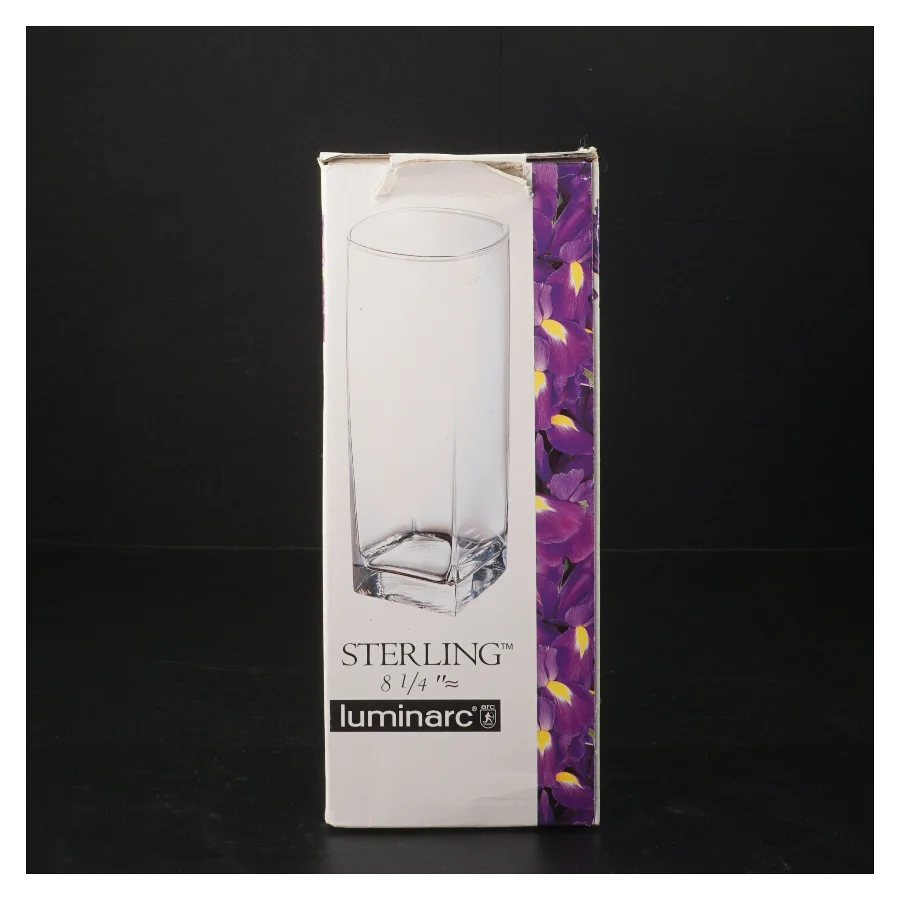 Glas vase med håndmalet design fra Luminarc (str. H. 21 cm)