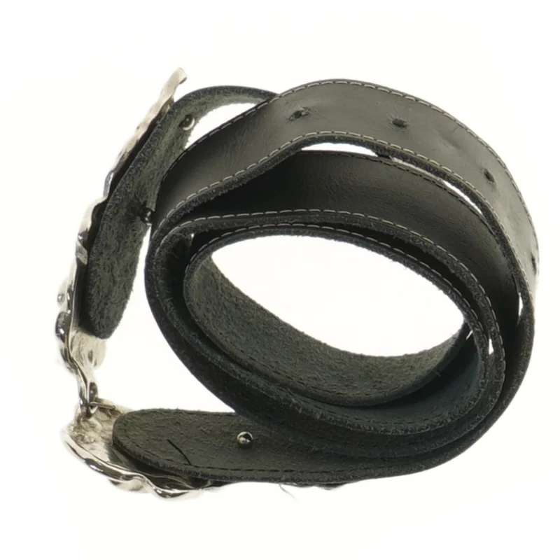 Læderbælte med blomstermotiv (str. 112 cm)