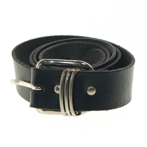 Sort læderbælte med metalspænde (str. 80 cm)