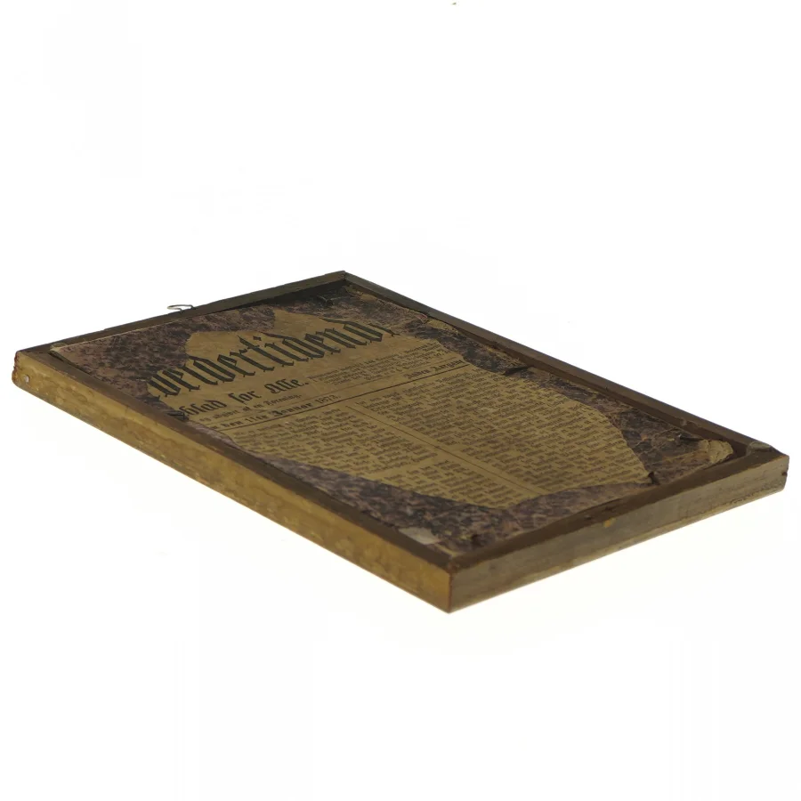 Antik ramme med skitse og avisudklip (str. 17x23 cm)