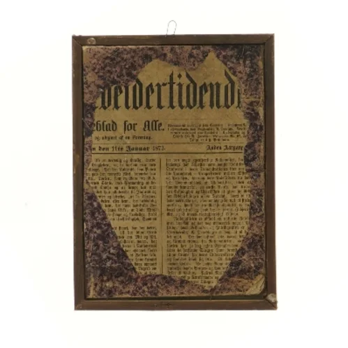 Antik ramme med skitse og avisudklip (str. 17x23 cm)