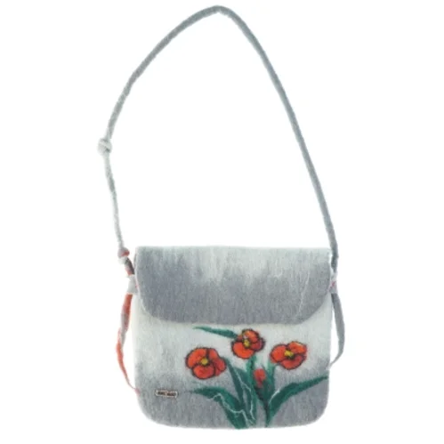 Filtet og håndlavet skuldertaske i uld (str. 28x26 cm)