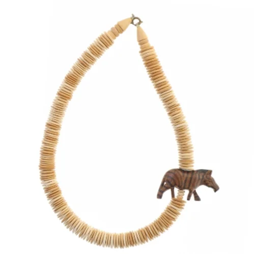 Træhalskæde med zebra vedhæng (str. Længde 52 cm)