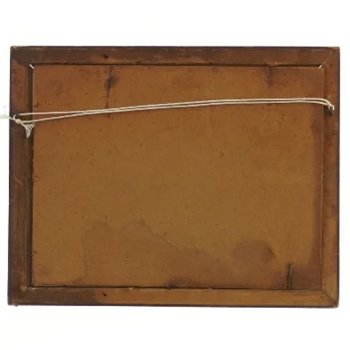 Indrammet maleri af bylandskab (str. 24,5x19,5 cm)