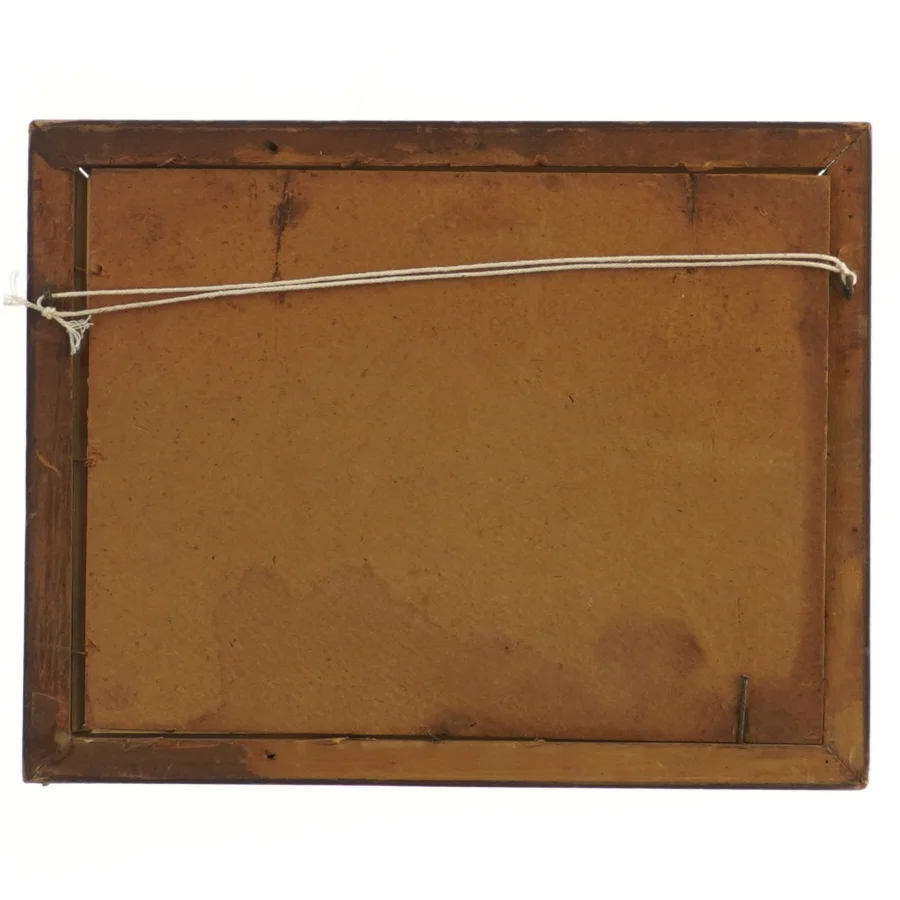 Indrammet maleri af bylandskab (str. 24,5x19,5 cm)