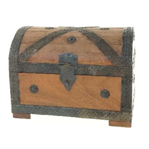 Dekorativ kiste i træ med metalbeslag (str. 28x20 cm)