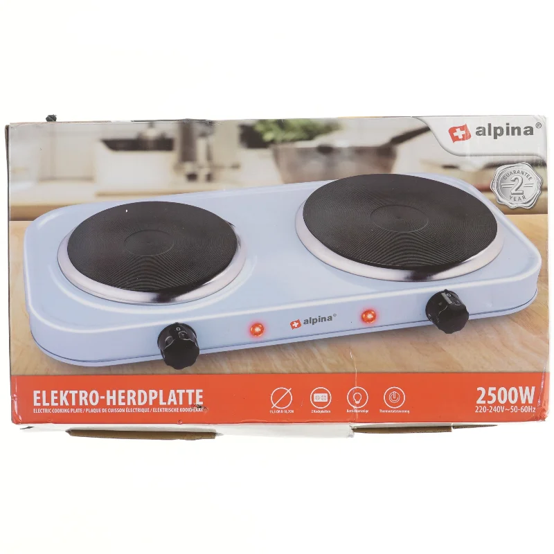 Elektrisk dobbelt kogeplade fra Alpina (str. 48x24,5 cm)