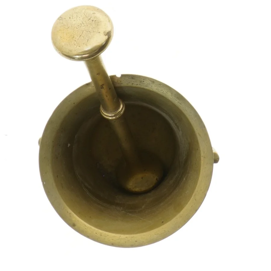 Morter og støder i messing (str. Ø 11,5 cm længde 10,5 cm)