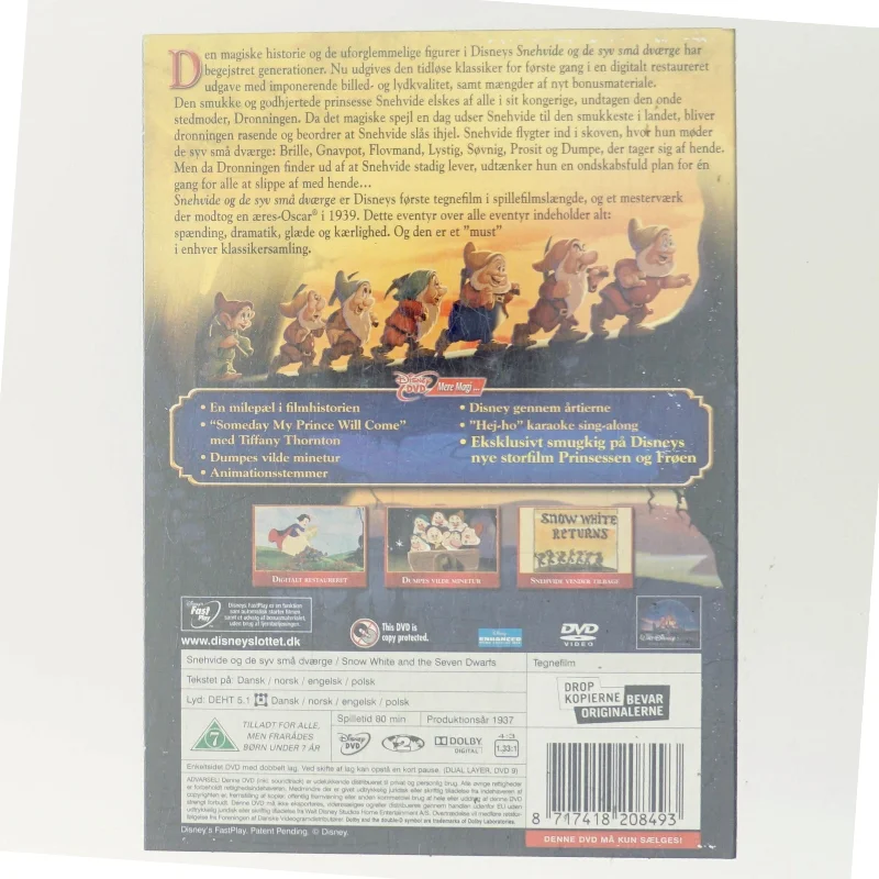 Snehvide fra Walt Disney med Film indeholder karakterer som Snehvide, de syv dværge og Dronningen (DVD)