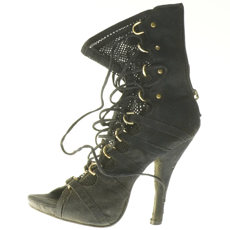 Sort snørestøvler med hæl (str. 37 )