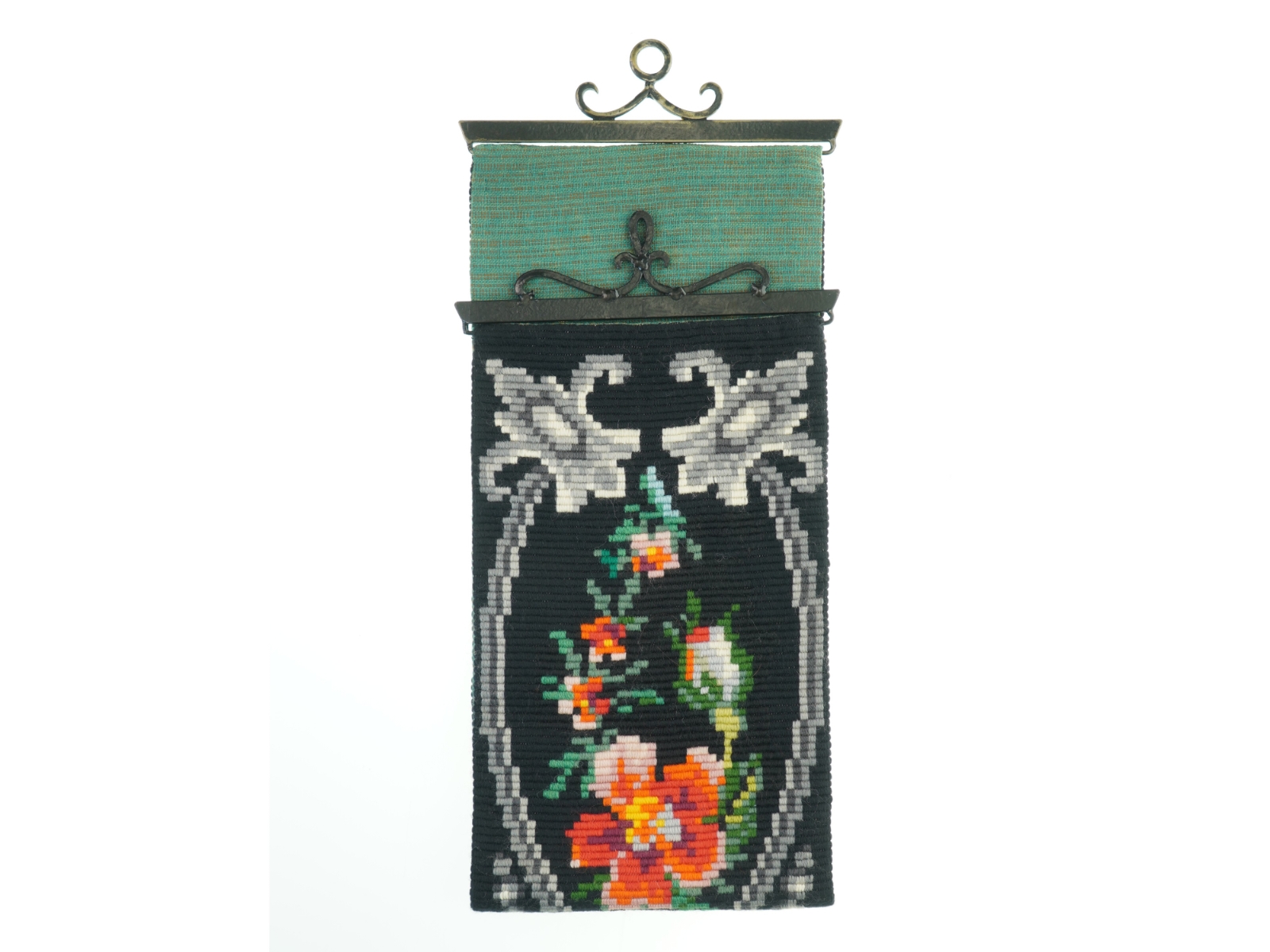 Vægtæppe med blomstermotiv/ norsk almue, håndlavet (str. 108 x. 25 cm)