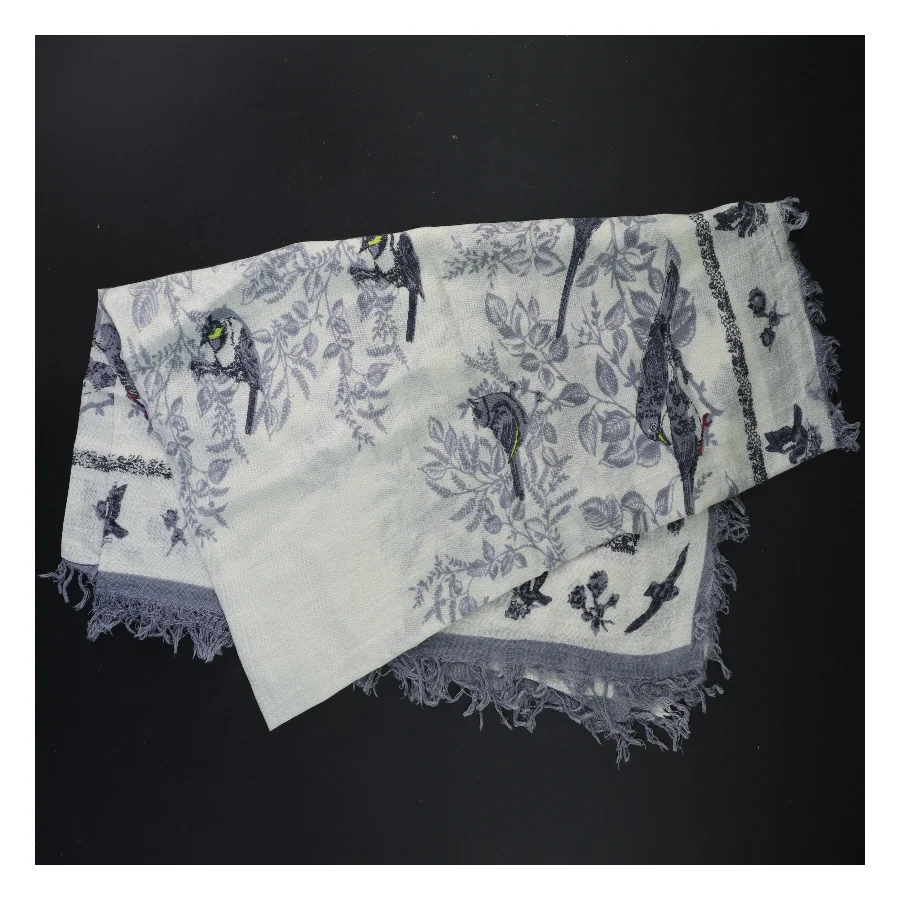 Tørklæde med fuglemotiv (str. 86x82 cm)