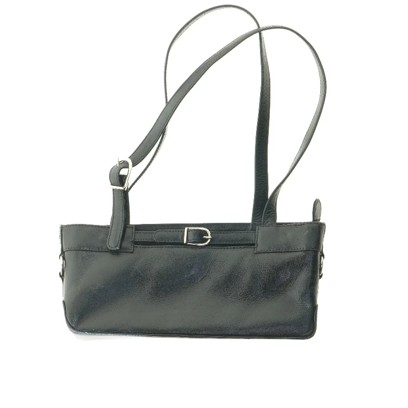 Sort læder skuldertaske (str. 14x29x8 cm)