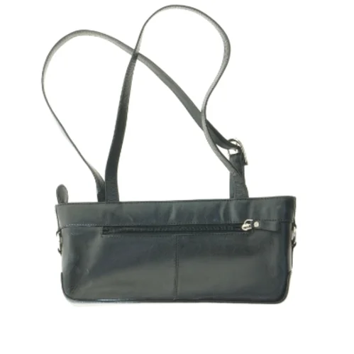 Sort læder skuldertaske (str. 14x29x8 cm)