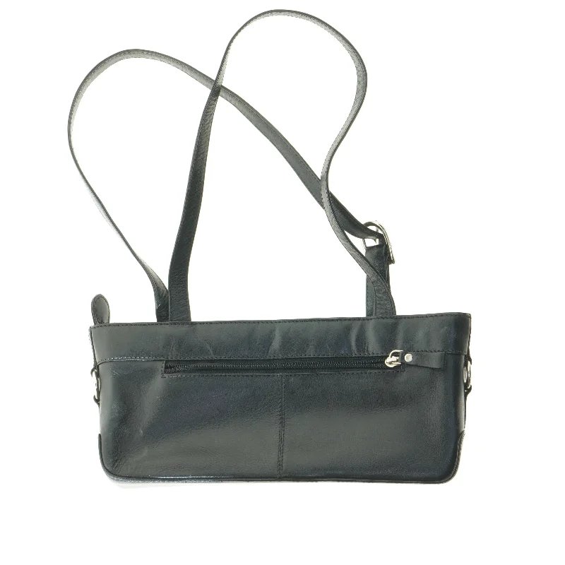 Sort læder skuldertaske (str. 14x29x8 cm)