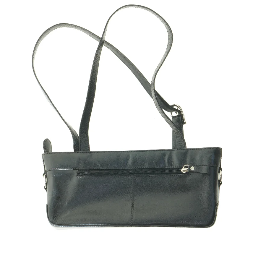 Sort læder skuldertaske (str. 14x29x8 cm)