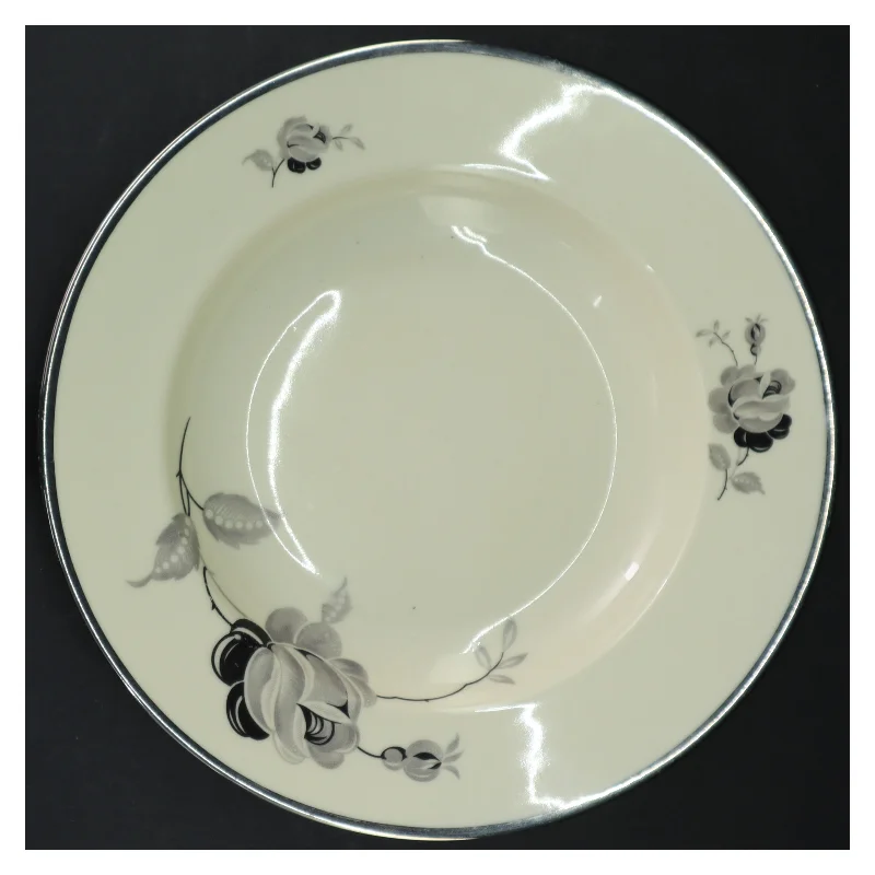 Porcelænstallerkner med sort rose fra KPM (str. Ø. 26 cm)