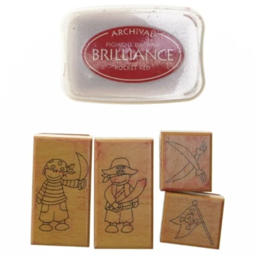 Stempelsæt med piratmotiver fra Panduro (str. 9 x 6 cm - 4 x 4 cm)