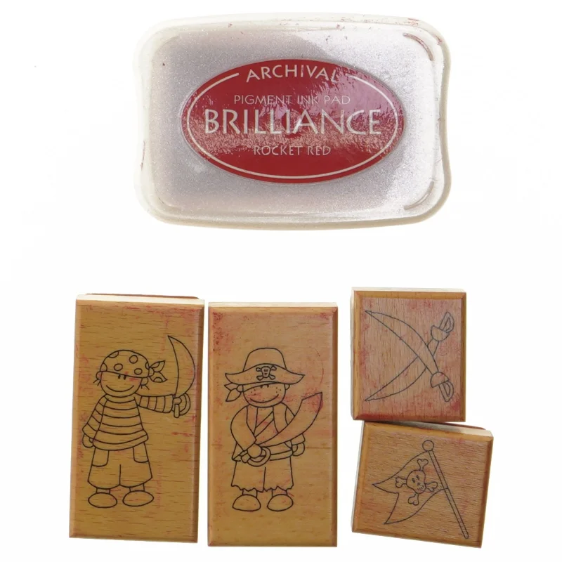 Stempelsæt med piratmotiver fra Panduro (str. 9 x 6 cm - 4 x 4 cm)