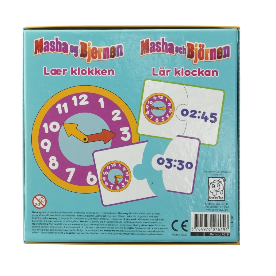 Masha og Bjørnen lær uret puslespil fra Barbo Toys (str. 23 brikker)