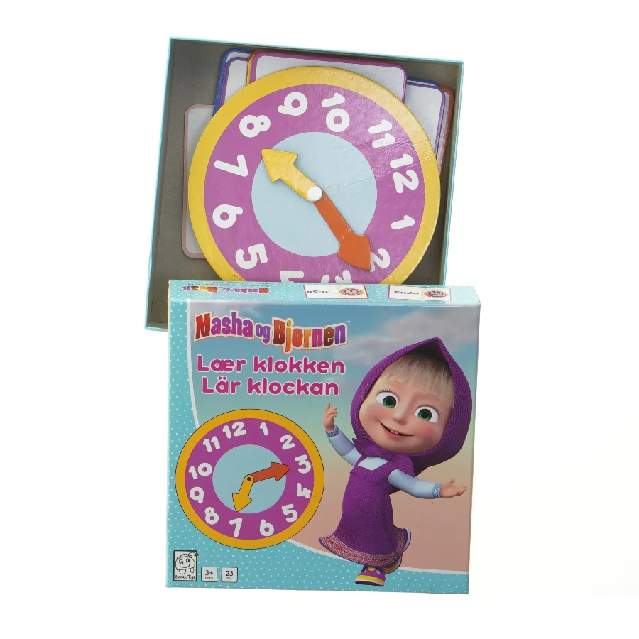 Masha og Bjørnen lær uret puslespil fra Barbo Toys (str. 23 brikker)