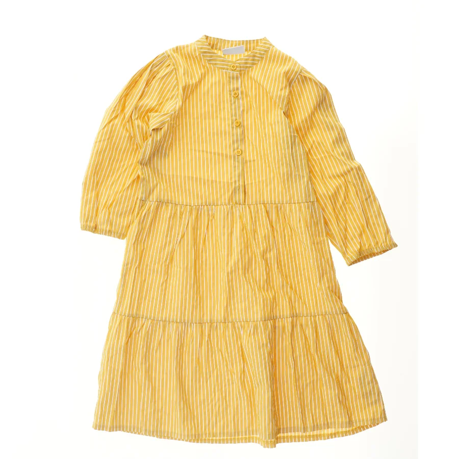 Langærmet gul og hvid stribet kjole fra D-XEL (str. 152)