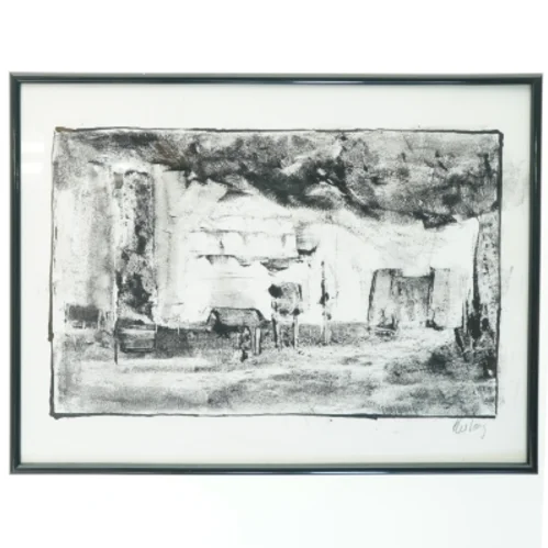 Sort og hvidt billede i ramme (str. 41 x 31 cm)