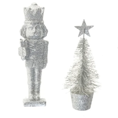 Sølvglitrende juledekorationer (str. 16 cm)