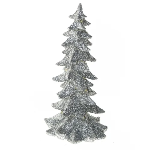 Sølvglimmer juletræ med lys (str. 25 cm)