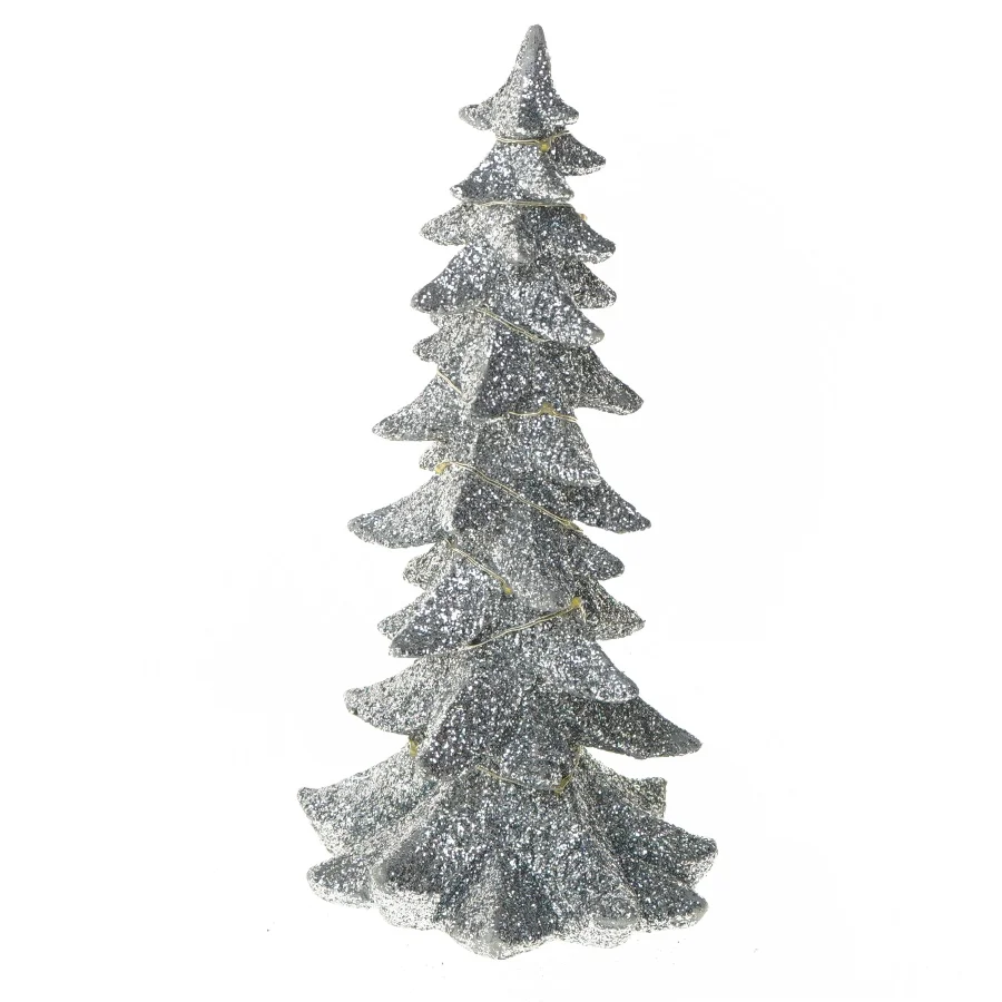 Sølvglimmer juletræ med lys (str. 25 cm)