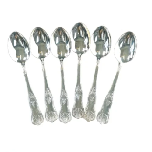 Sæt med seks sølvskeer (str. 20 cm)