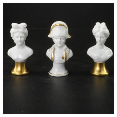Buste porcelænsfigurer med guldbasis (str. 9,5 cm)