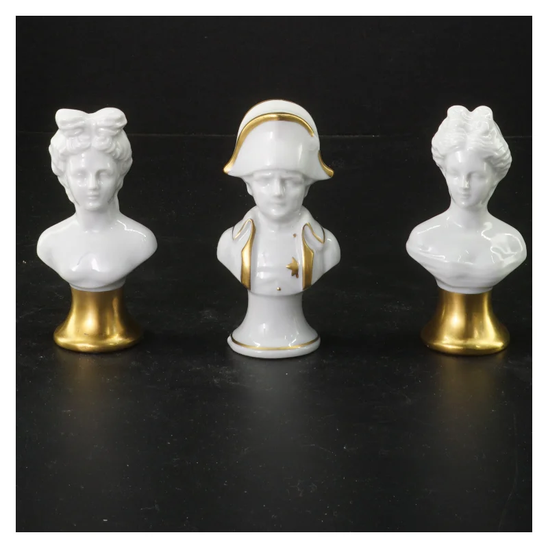 Buste porcelænsfigurer med guldbasis (str. 9,5 cm)