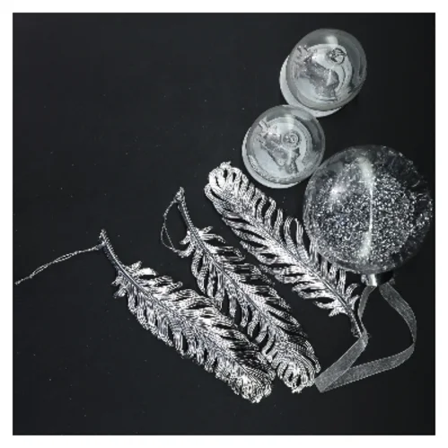 Sølv og glas juledekorationer (str. Ø 10 og 10 cm og 19 cm)