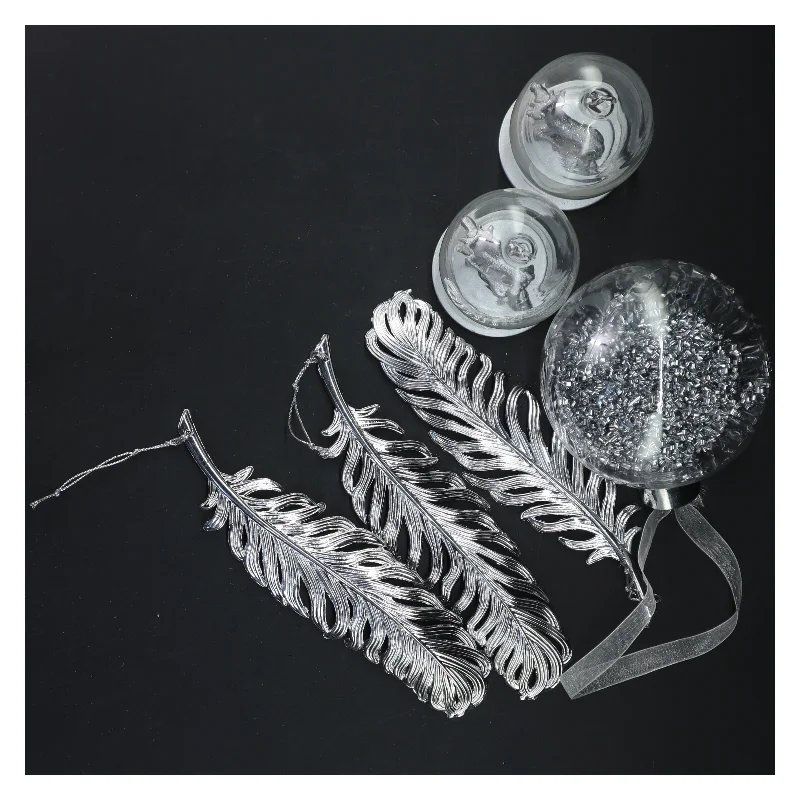 Sølv og glas juledekorationer (str. Ø 10 og 10 cm og 19 cm)
