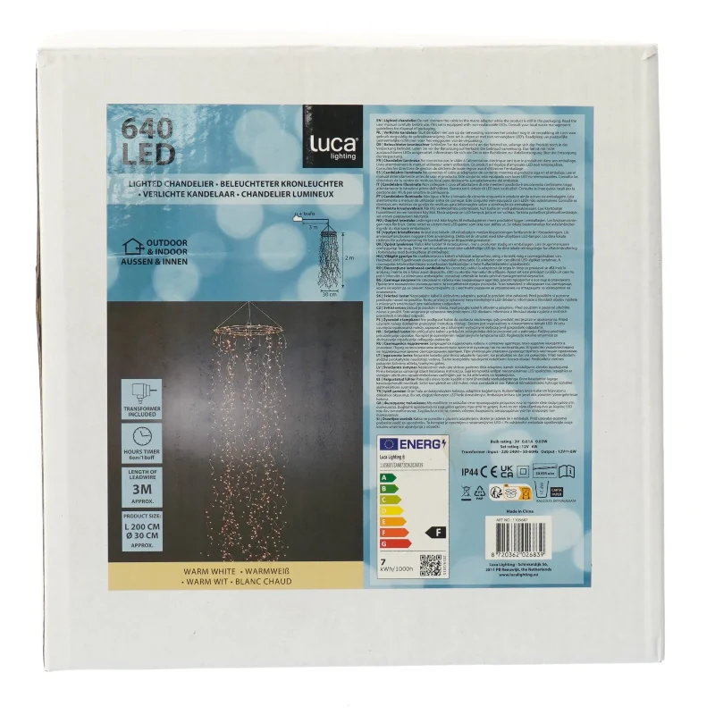 Luca belysningskæde “vandfald” 640 LED fra Luca Lighting (str. Ø 30 cm. Længde 200 cm)