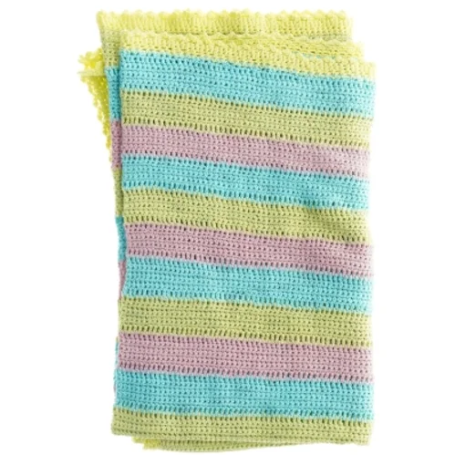 Hæklet tæppe med farvestriber (str. 132 x, 105 cm)