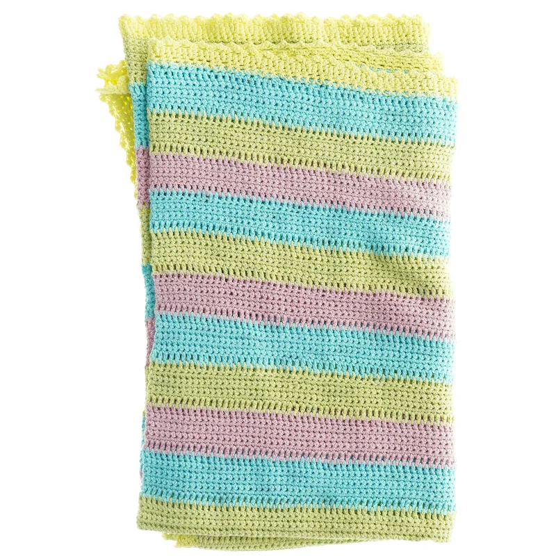 Hæklet tæppe med farvestriber (str. 132 x, 105 cm)