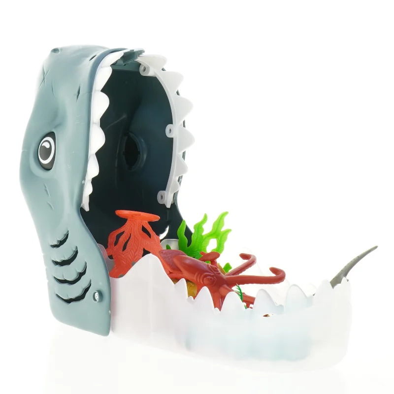 Hajformet opbevaringsboks med havdyrslegetøj (str. 25 x 18 x 12 cm)