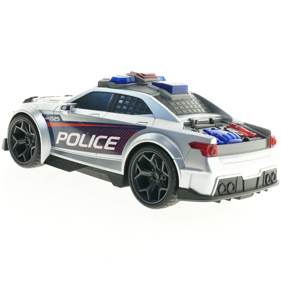 Politibil, måske fjernstyret (str. 33 x 14 x 11 cm)