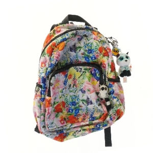Blomstret rygsæk med vedhæng (str. 43x17x34 cm)