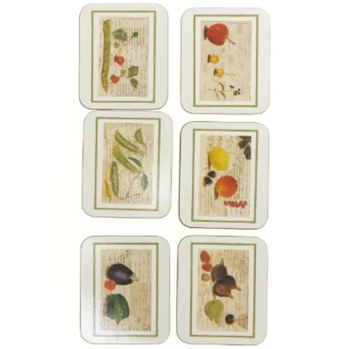 Bord brikker med frugt- og grøntsagsmotiver (str. 11,5 x 9,5 cm)