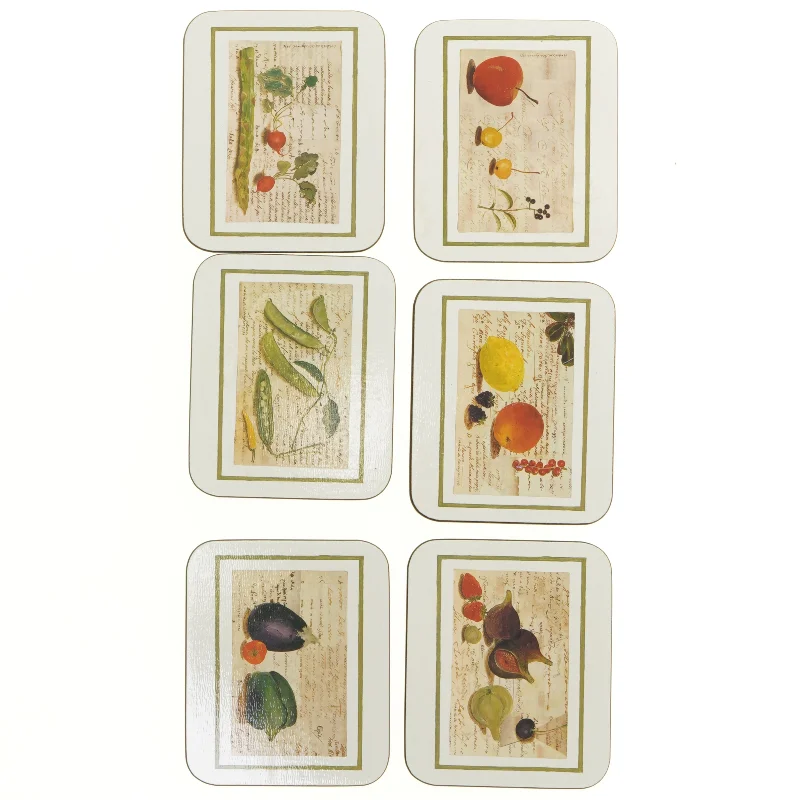 Bord brikker med frugt- og grøntsagsmotiver (str. 11,5 x 9,5 cm)