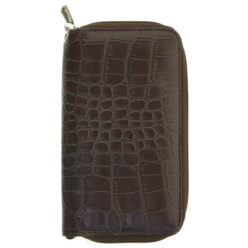 Brun krokodillepræget pung fra Lacoste (str. 21 x. 12 cm)