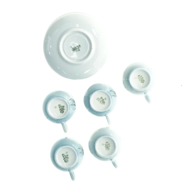 Stel med kopper og underkopper, Blå kornblomst, demeter fra Bing Og Grøndahl (str. Diameter 13,5 cm h 7 cm)