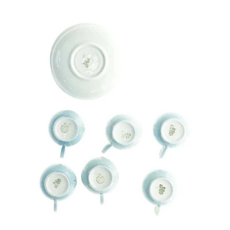 Kaffekopper med underkopper med blomstermotiv, blå kornblomst, Demeter fra Bing Og Grøndahl (str. Diameter 13,5 cm h 7 cm)