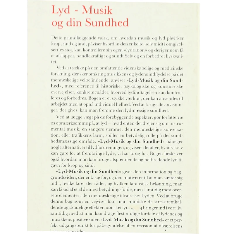 Lyd - Musik og Din Sundhed Bog