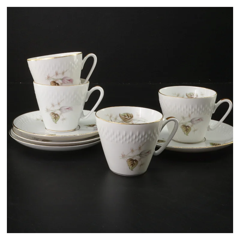 Sæt af kaffekopper med underkopper fra Egersund (str. 4 stk Ø 7,5 & 13,5 cm)